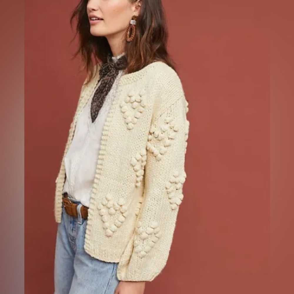 Anthropologie PomPom Heart Cardigan - Picture 1 of 7